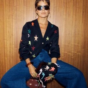 NWT Never Fully Dressed multi-color star knit cardigan in black